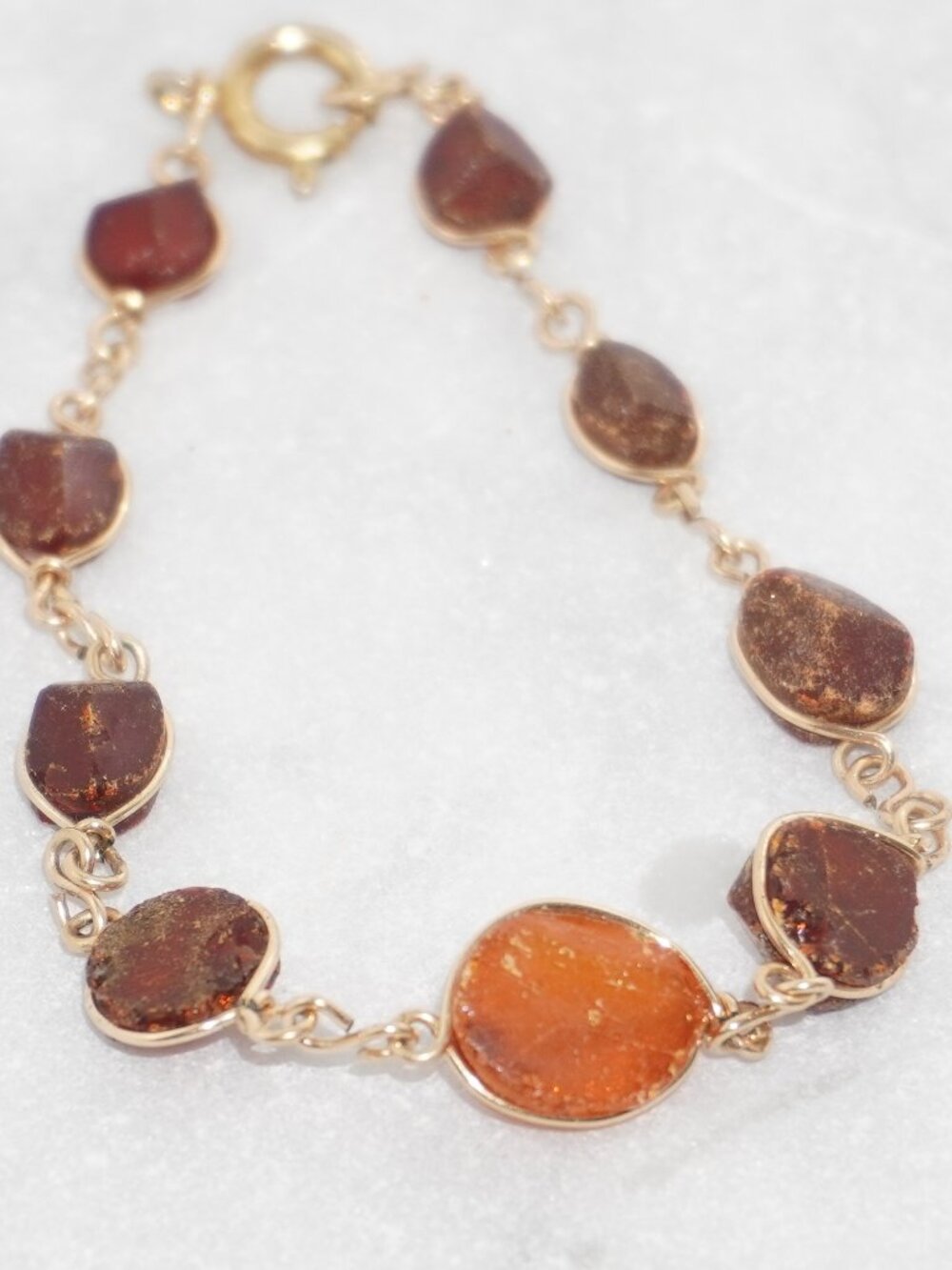 Vintage Wire Wrapped Amber Link Bracelet 6.5 Inches